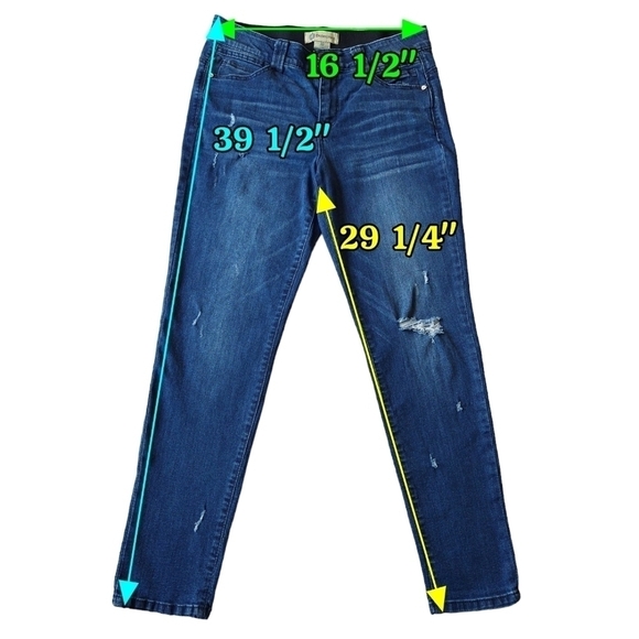 Democracy Ab Technology Dark Wash Distressed Skinny Jeans Tummy Control Stretch - Picture 2 of 9